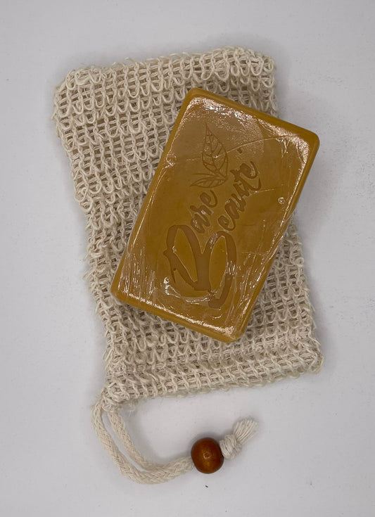 Turmeric and Shea Butter Soap with Mesh Sisal Soap Saver Bag with Drawstring