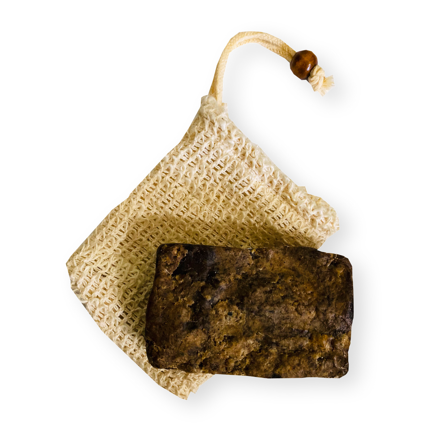 Black Soap with Mesh Sisal Soap Saver Bag with Drawstring